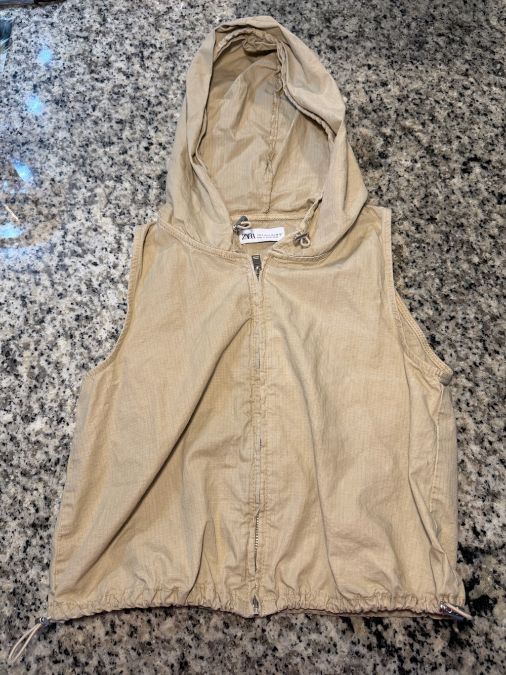 Zara Beige Hooded Sleeveless Vest